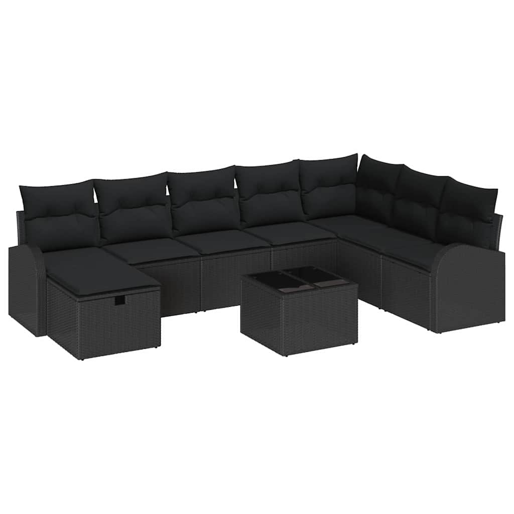 Gartensofa-set 9 stk. Schwarz Poly-Rattan