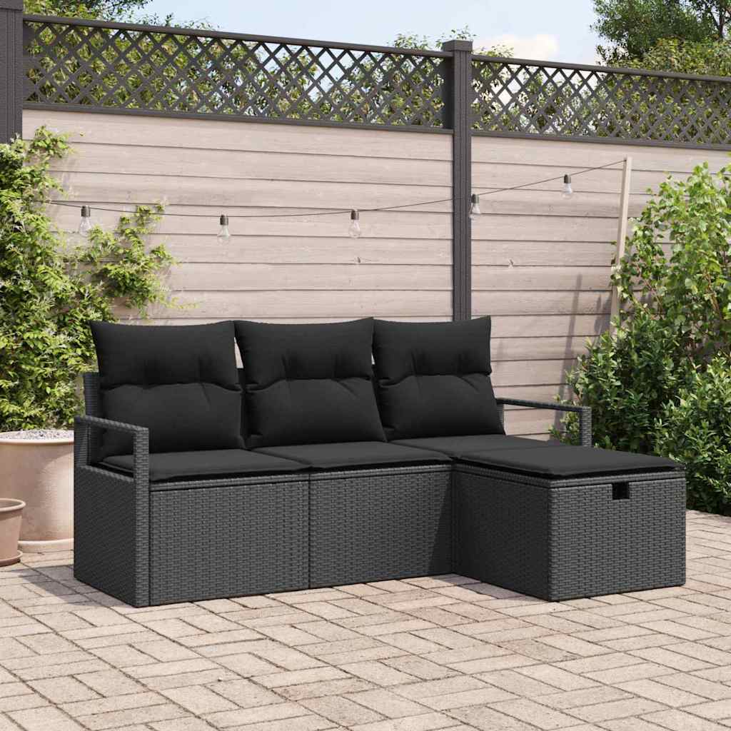Gartensofa-set 4 stk. Schwarz Poly-Rattan