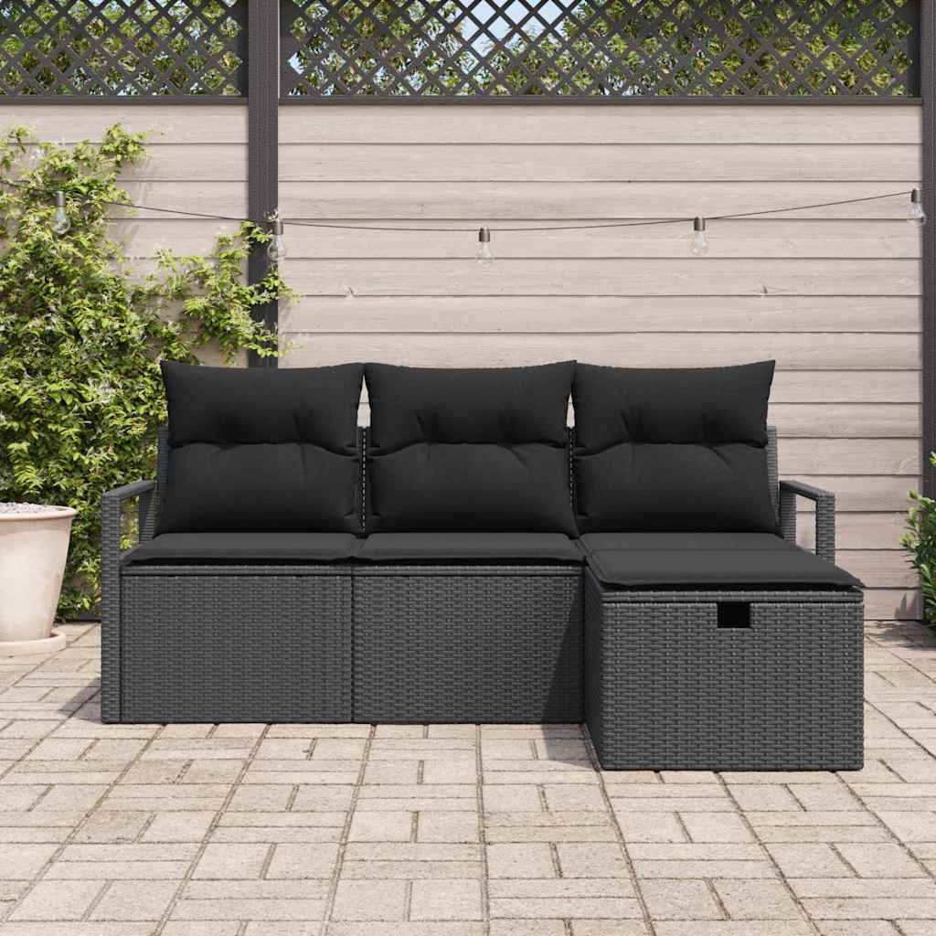 Gartensofa-set 4 stk. Schwarz Poly-Rattan
