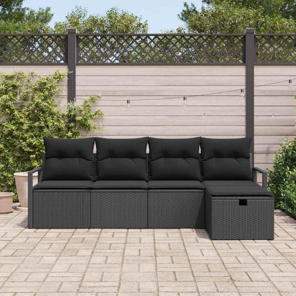 Gartensofa-set 5 stk. Schwarz Poly-Rattan