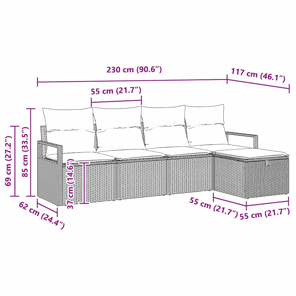 Gartensofa-set 5 stk. Schwarz Poly-Rattan