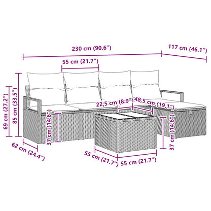 Gartensofa-set 6 stk. Schwarz Poly-Rattan