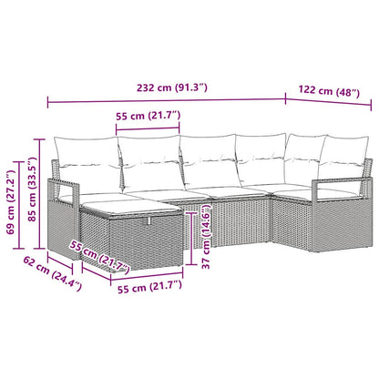 Gartensofa-set 6 stk. Schwarz Poly-Rattan
