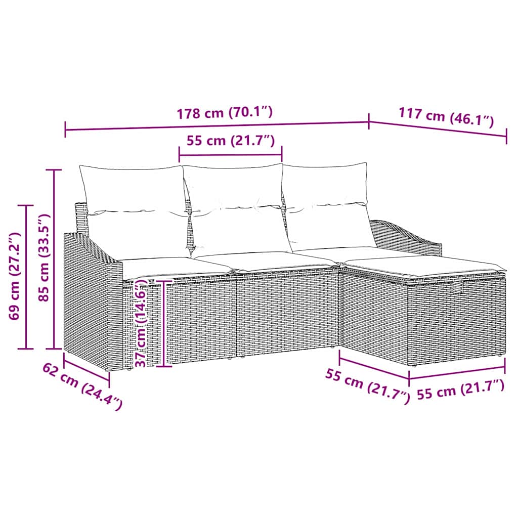 Sofa Set 4 stk. Poly-Rattan