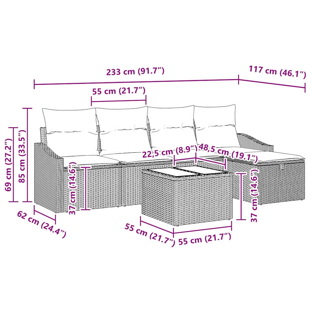 Sofa Set 5 stk. Poly-Rattan