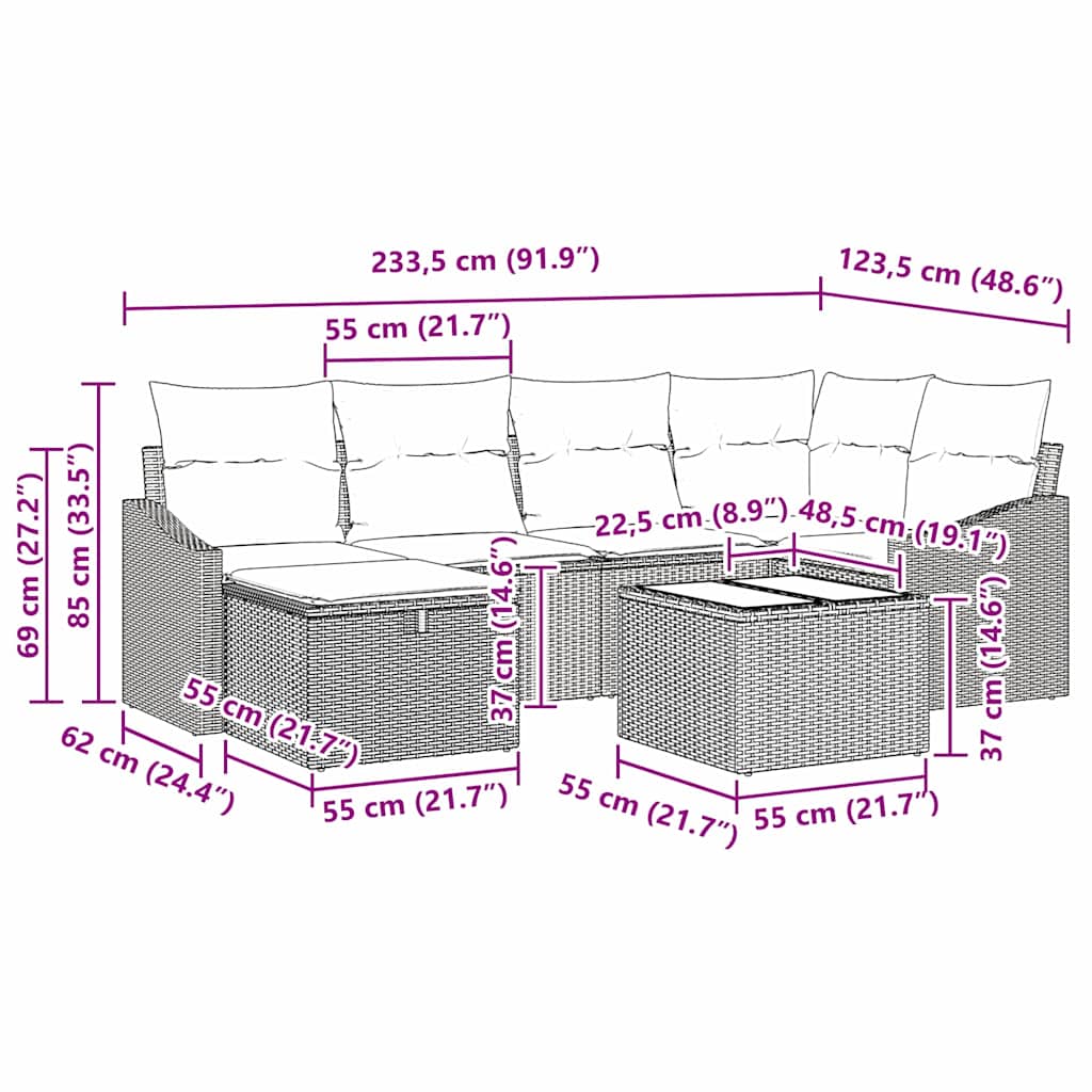 Sofa Set 7 stk. Poly-Rattan
