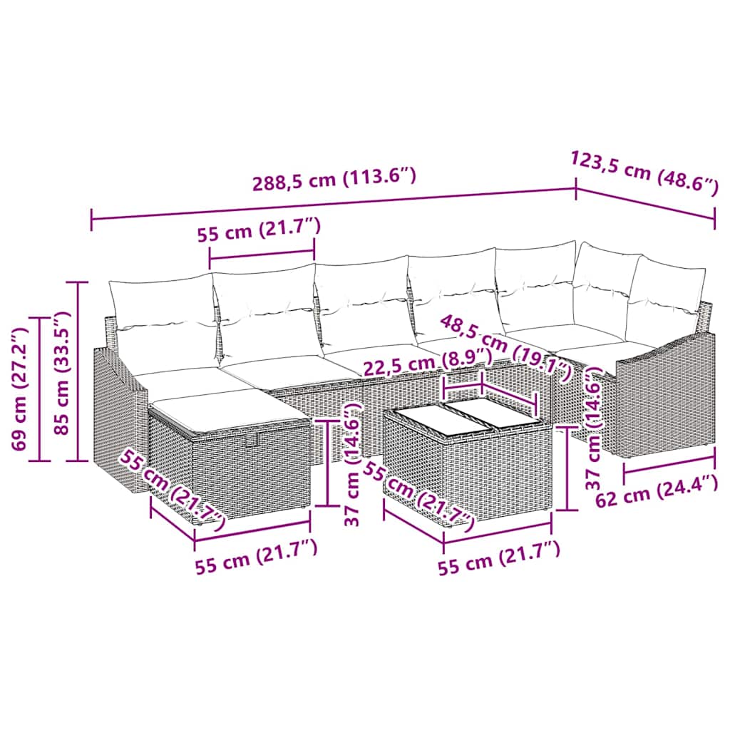 Sofa Set 8 stk. Poly-Rattan