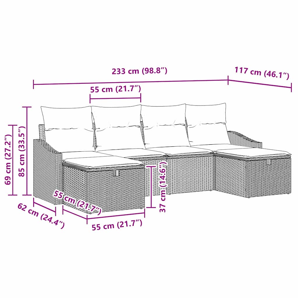 Sofa Set 6 stk. Poly-Rattan