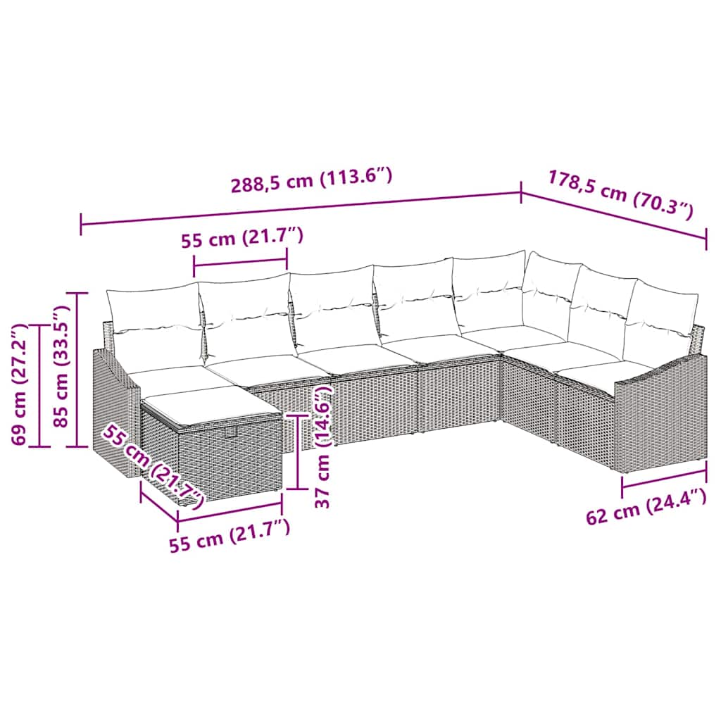 Sofa Set 8 stk. Poly-Rattan
