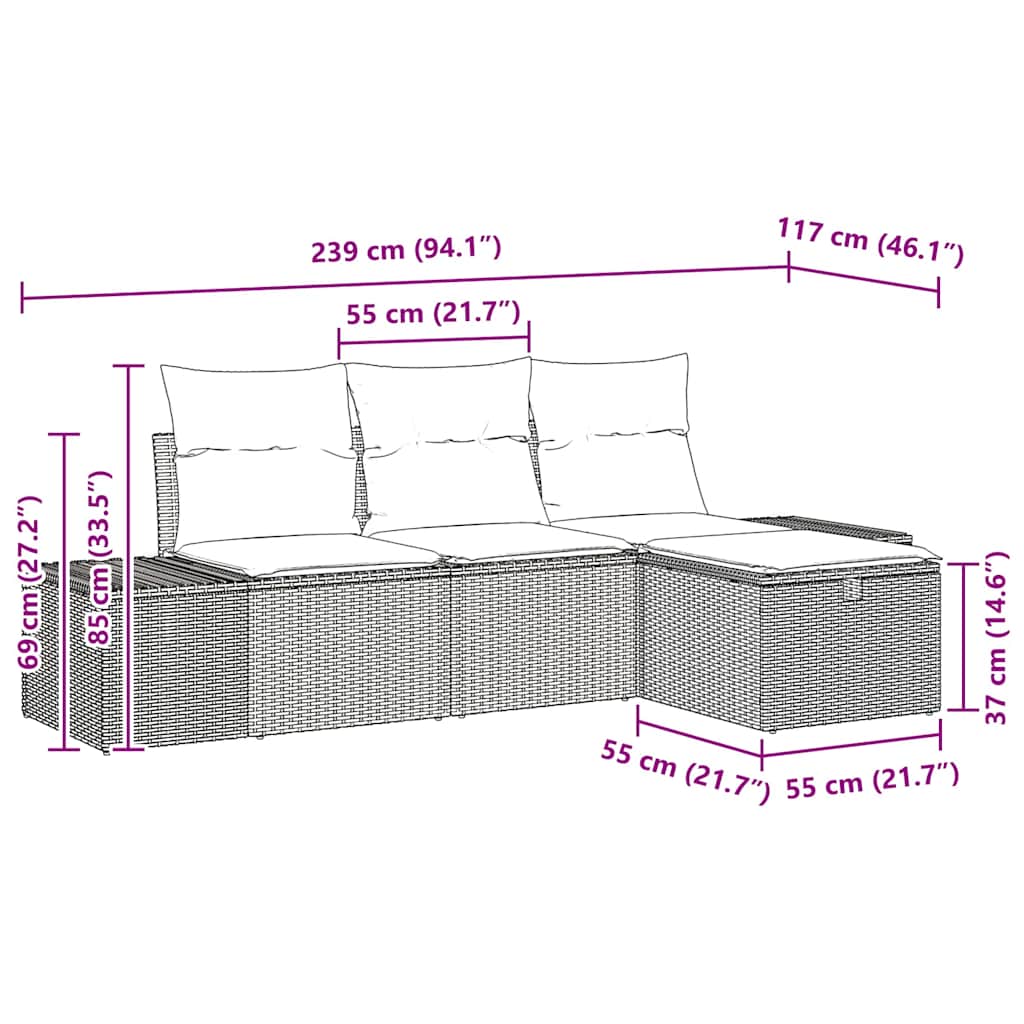 Sofa Set 4 stk. Poly-Rattan