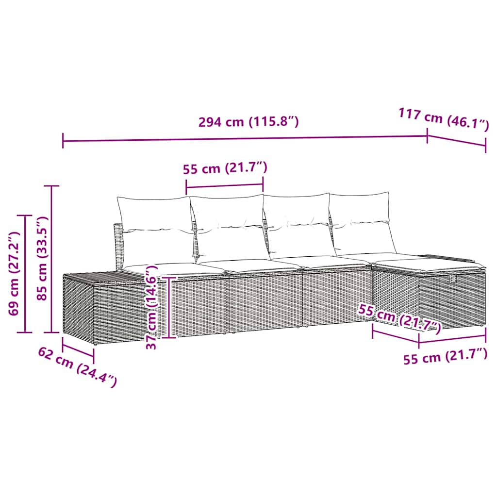 Sofa Set 5 stk. Poly-Rattan