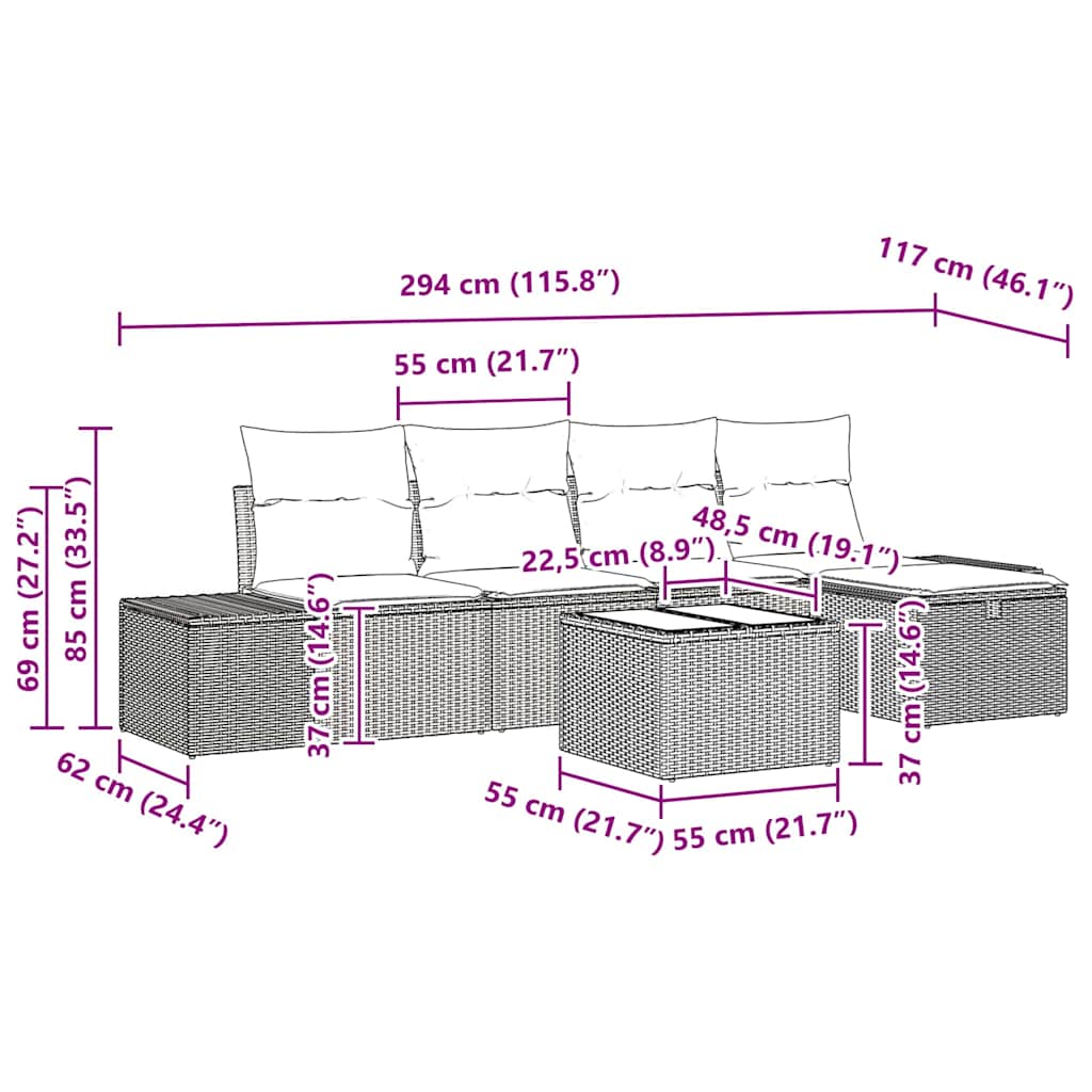 Sofa Set 6 stk. Poly-Rattan