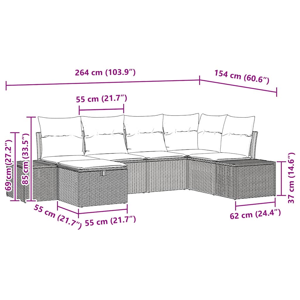 Sofa Set 7 stk. Poly-Rattan