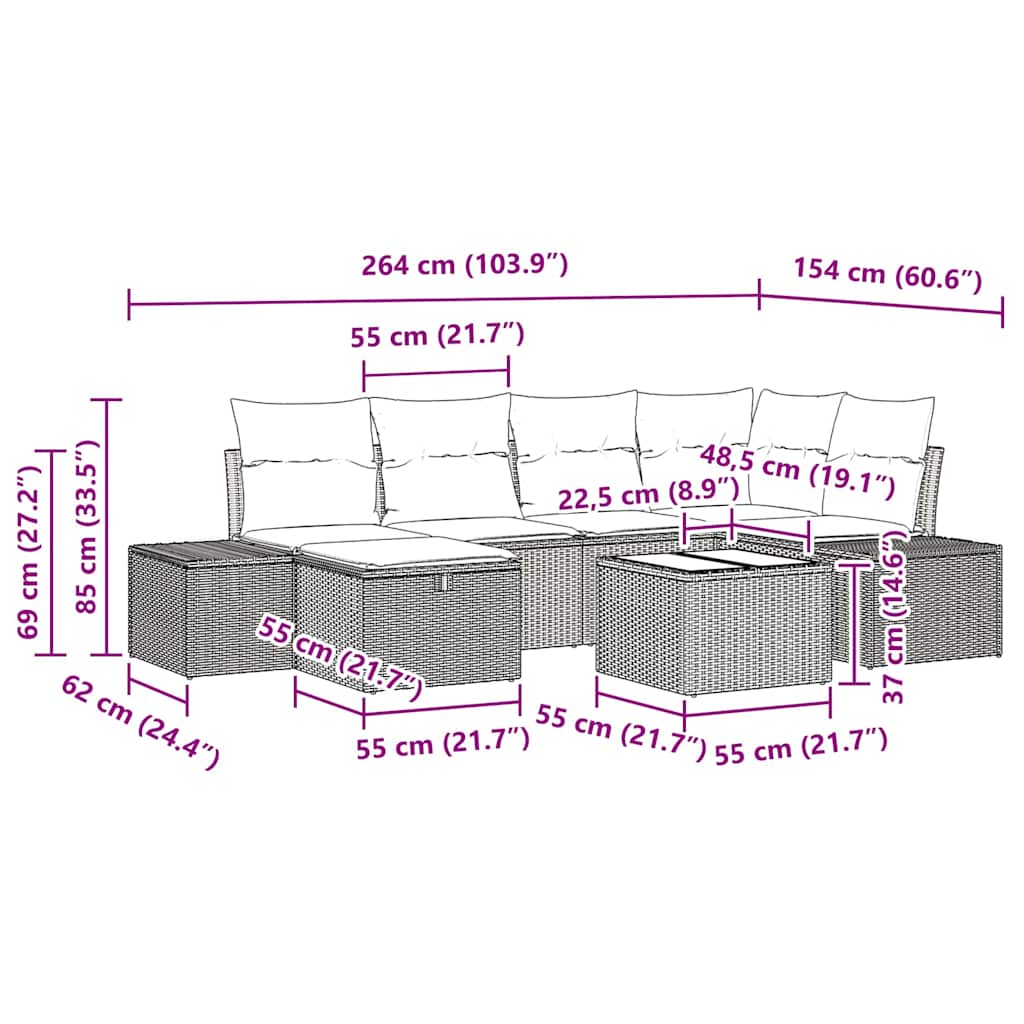 Sofa Set 7 stk. Poly-Rattan