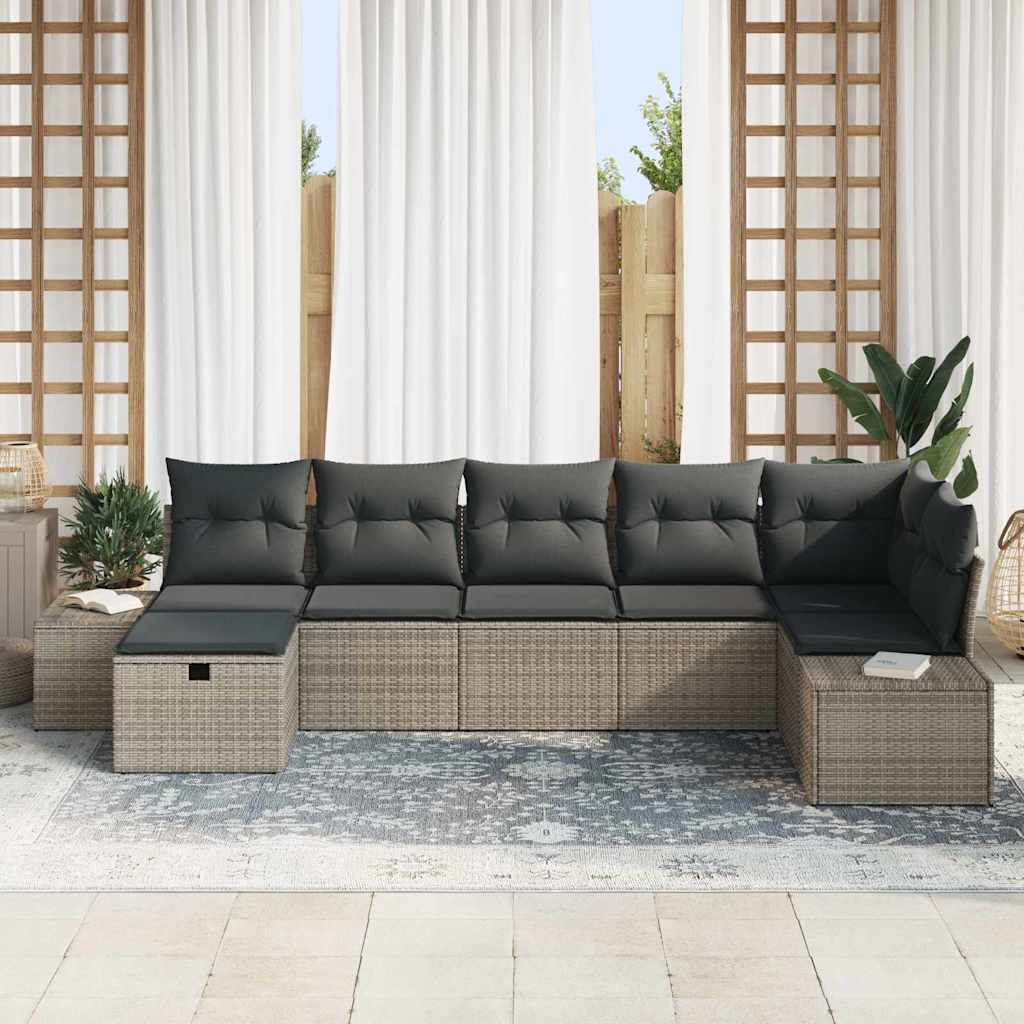 Sofa Set mit Kissen 7 pcs Poly-Rattan