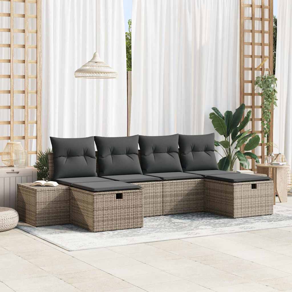 Gartensofa-set 6 stk. Grau Poly-Rattan