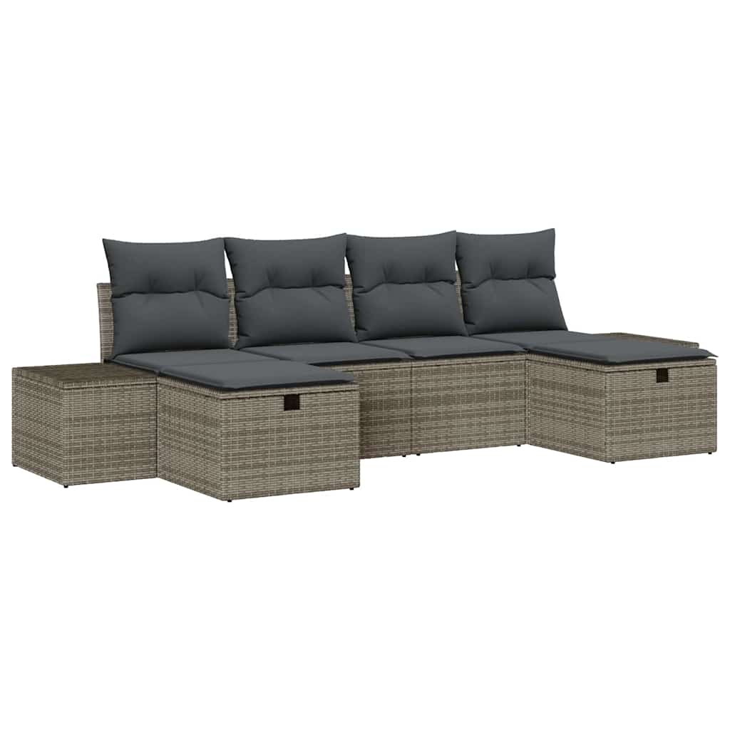 Gartensofa-set 6 stk. Grau Poly-Rattan