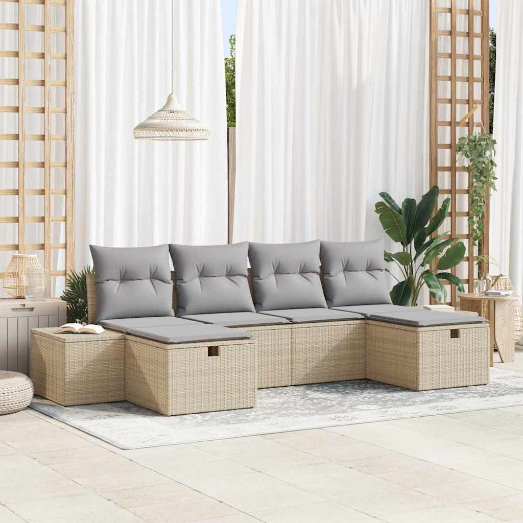 Gartensofa-set 6 stk. Beige Poly-Rattan
