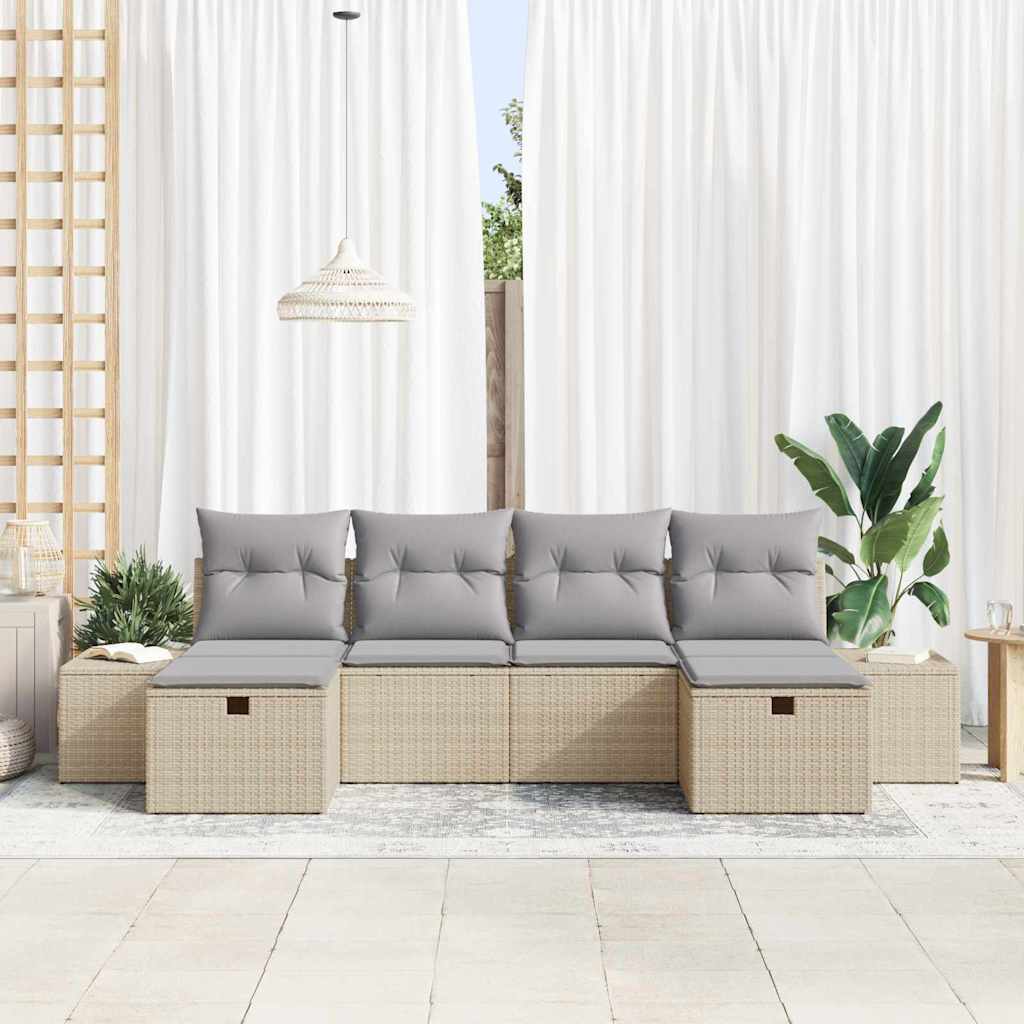 Gartensofa-set 6 stk. Beige Poly-Rattan