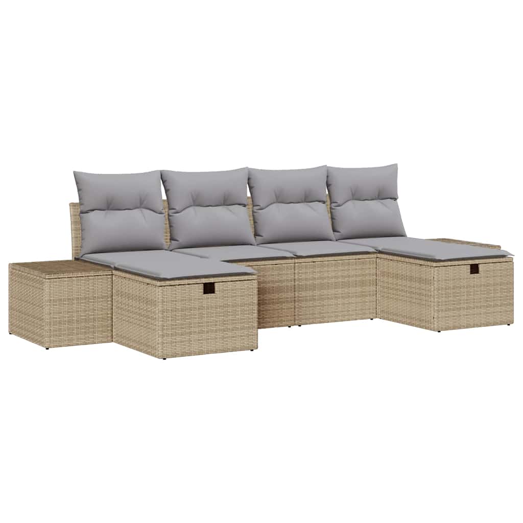 Gartensofa-set 6 stk. Beige Poly-Rattan
