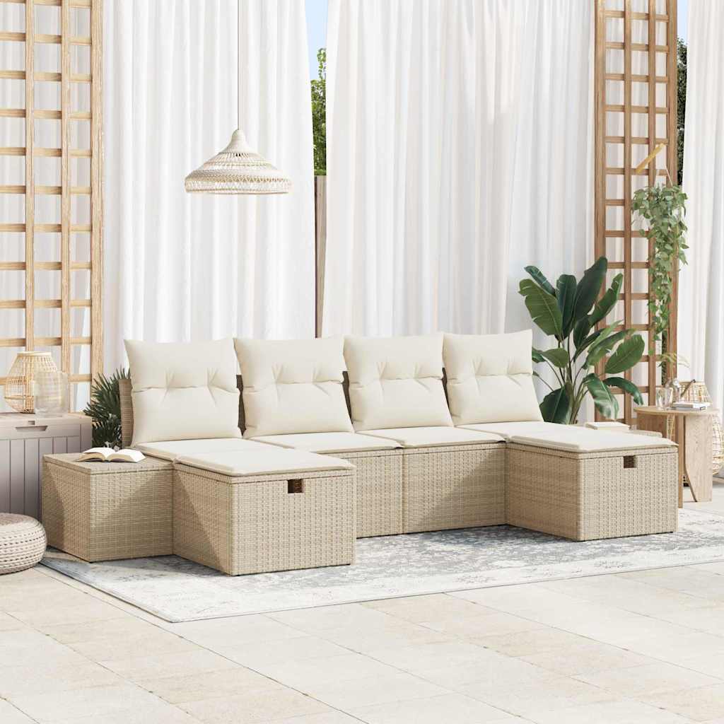 Gartensofa-set 6 stk. Beige Poly-Rattan