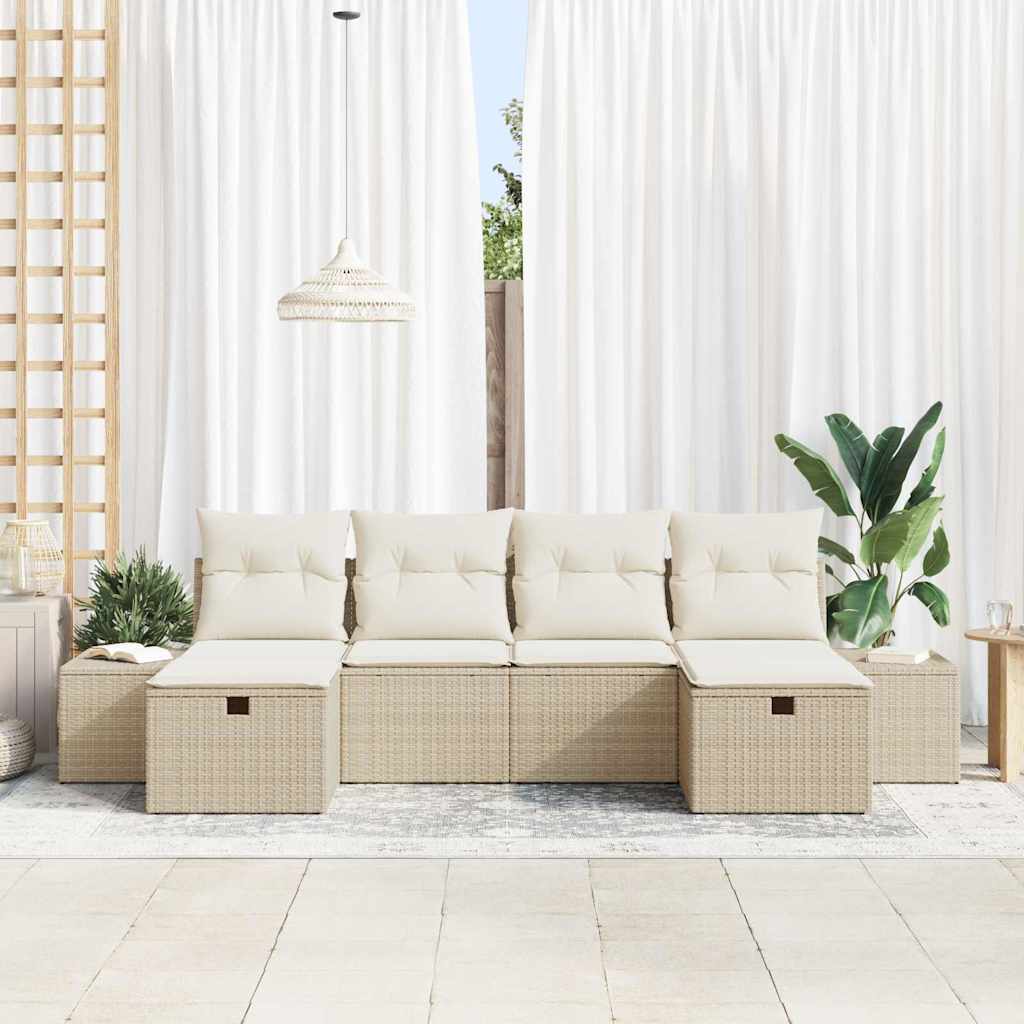 Gartensofa-set 6 stk. Beige Poly-Rattan