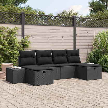 Gartensofa-set 6 stk. Schwarz Poly-Rattan