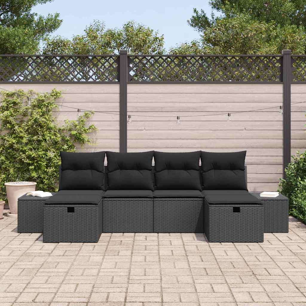 Gartensofa-set 6 stk. Schwarz Poly-Rattan