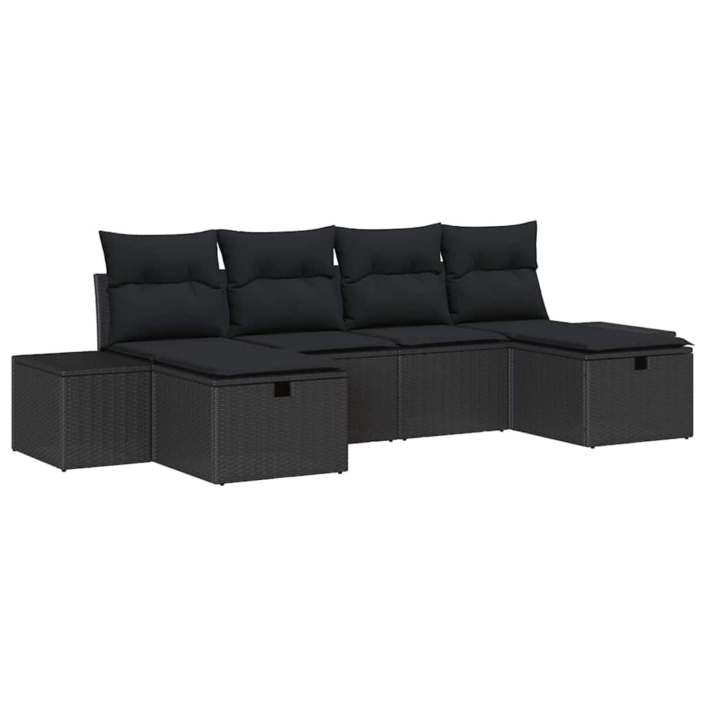 Gartensofa-set 6 stk. Schwarz Poly-Rattan