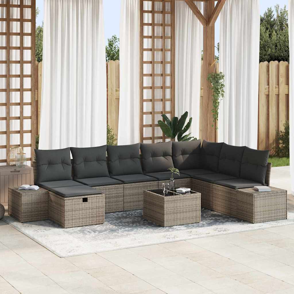 Gartensofa-set 9 stk. Grau Poly-Rattan
