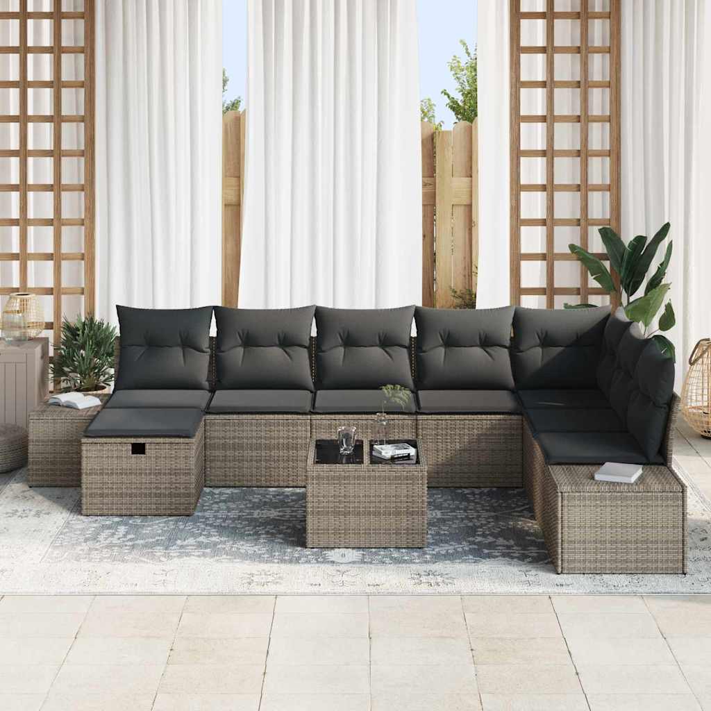 Gartensofa-set 9 stk. Grau Poly-Rattan
