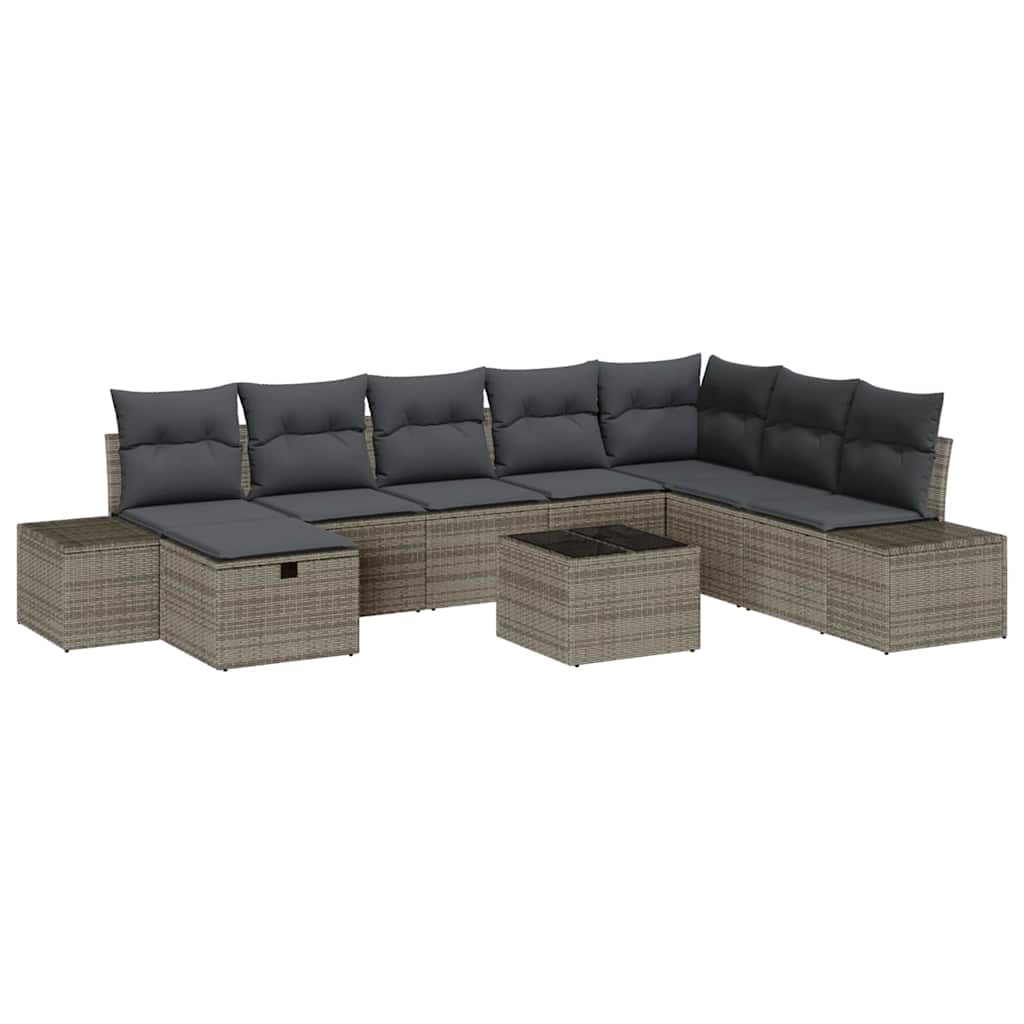Gartensofa-set 9 stk. Grau Poly-Rattan