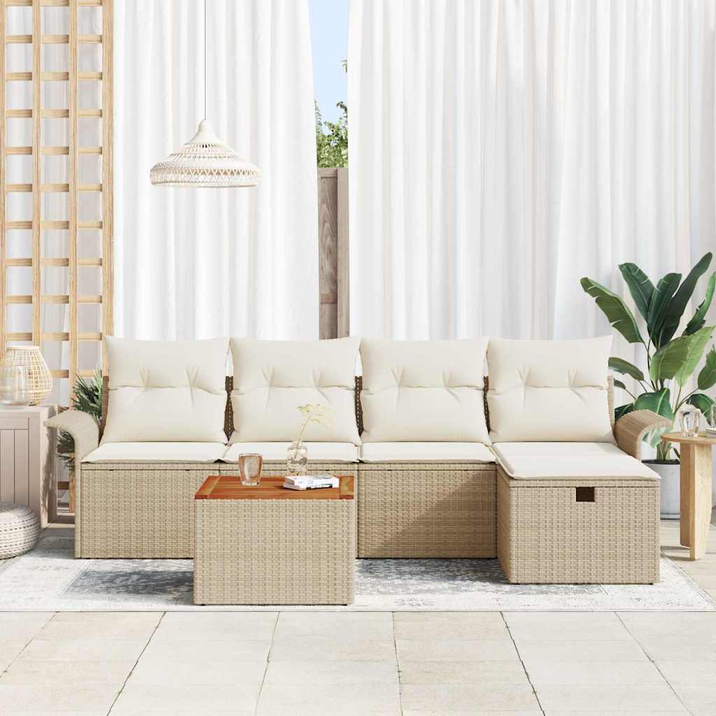 Gartensofa-set 6 stk. Beige Poly Rattan