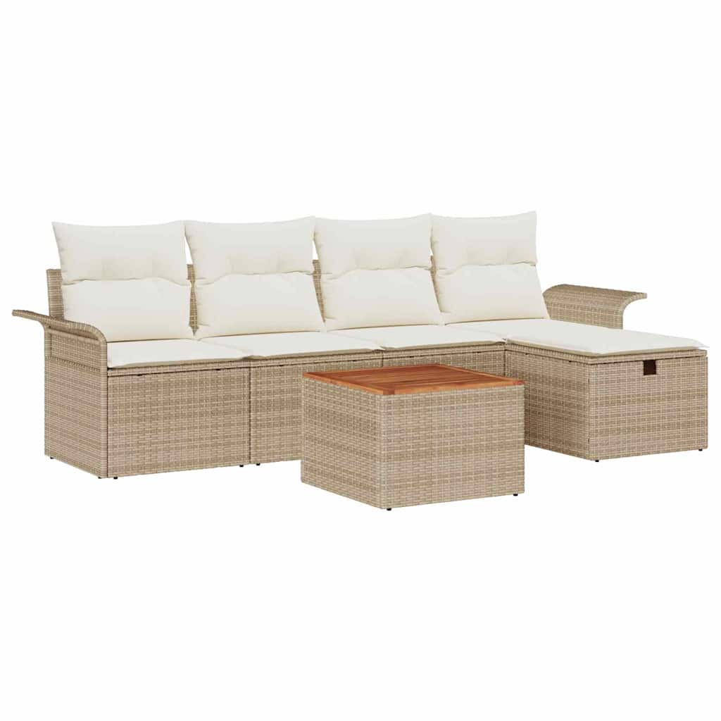 Gartensofa-set 6 stk. Beige Poly Rattan