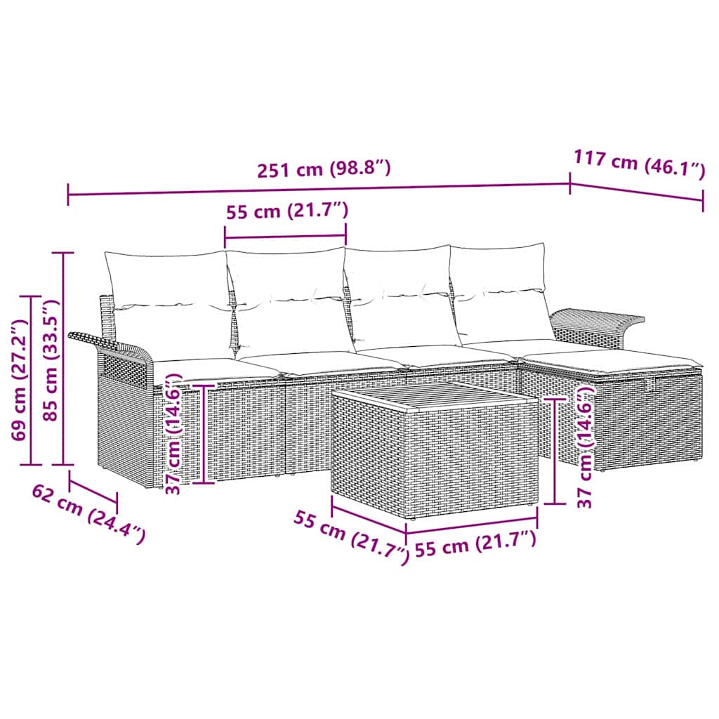 Gartensofa-set 6 stk. Beige Poly Rattan
