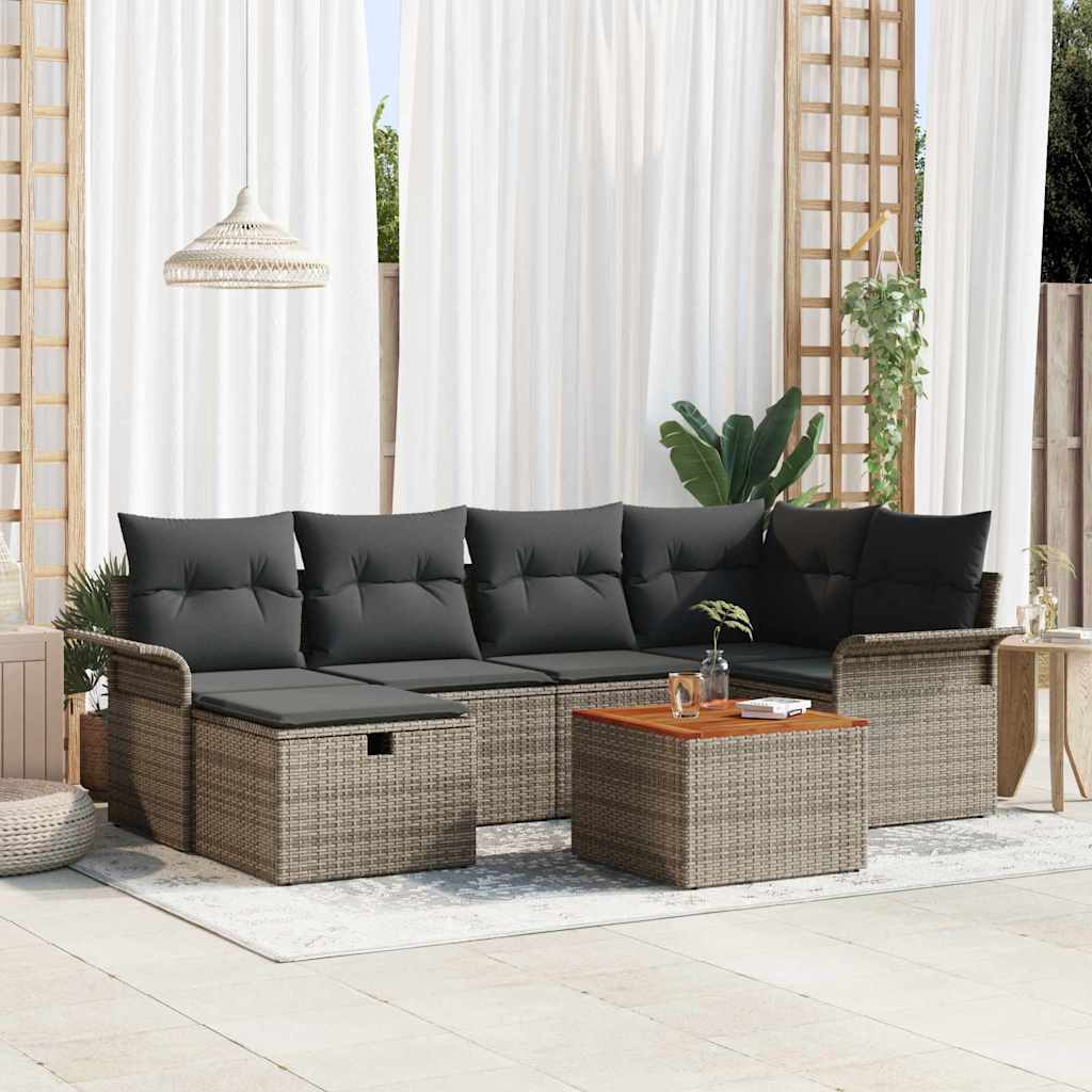 Gartensofa-set 7 stk. Grau Poly Rattan