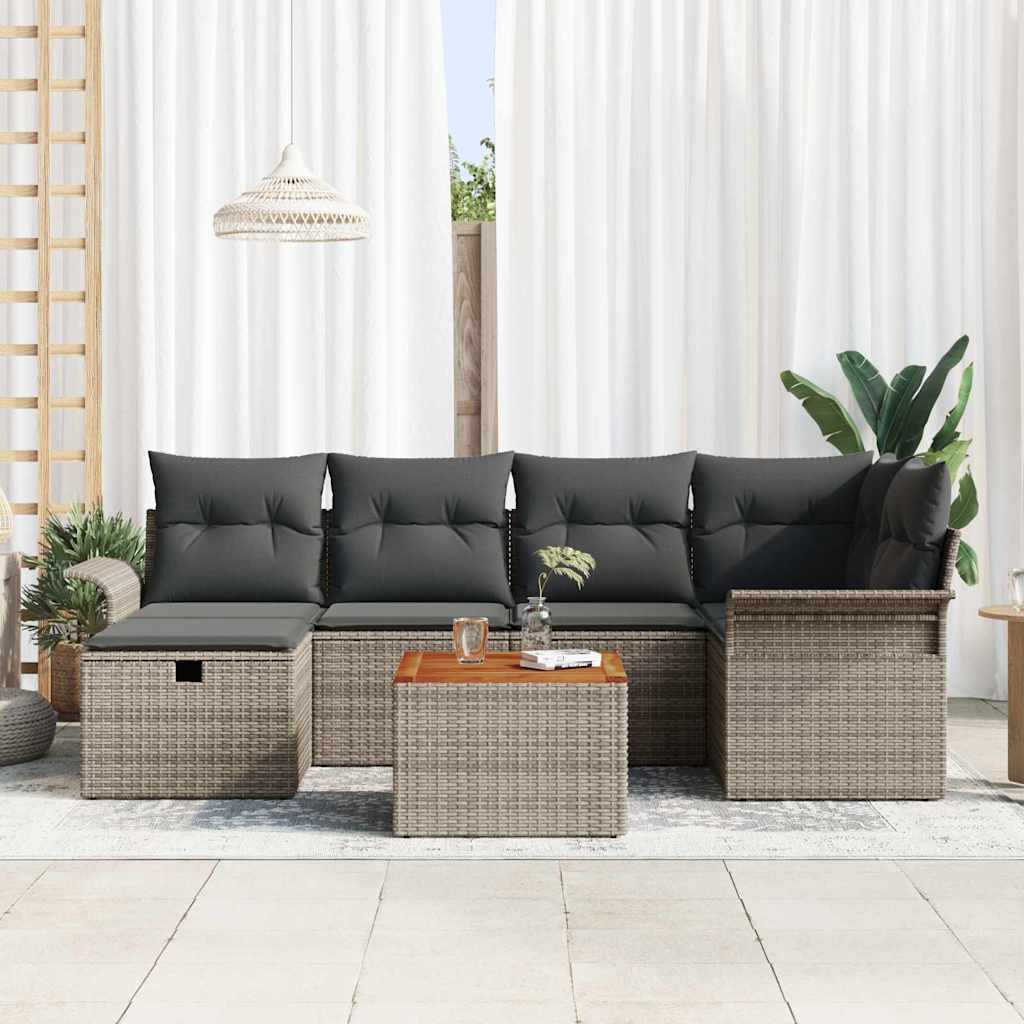 Gartensofa-set 7 stk. Grau Poly Rattan
