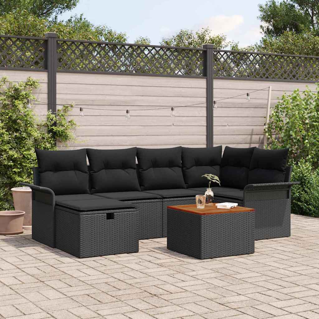 Gartensofa-set 7 stk. Schwarz Poly Rattan