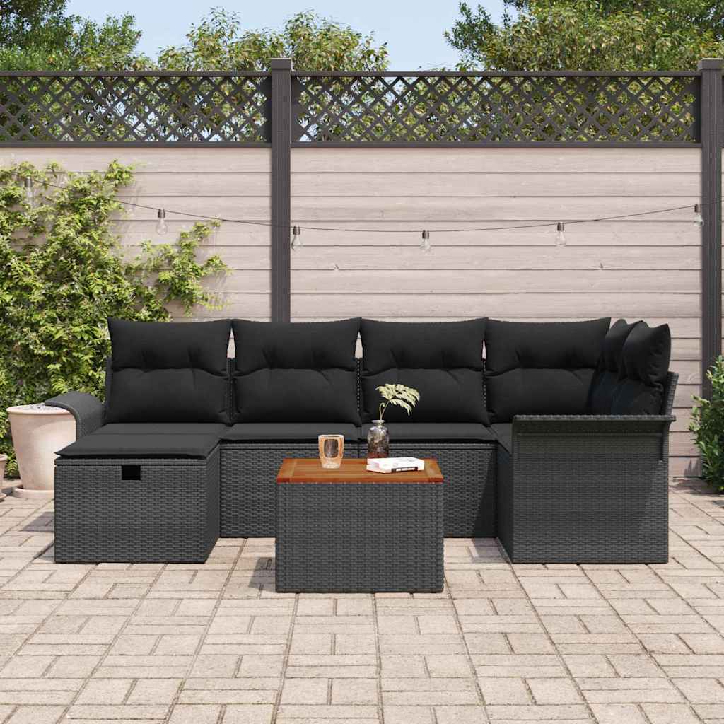 Gartensofa-set 7 stk. Schwarz Poly Rattan