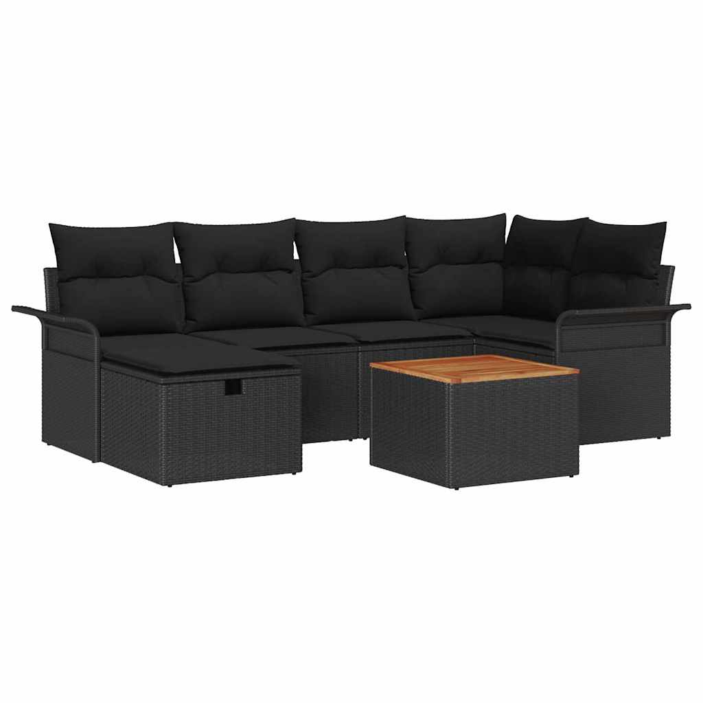 Gartensofa-set 7 stk. Schwarz Poly Rattan