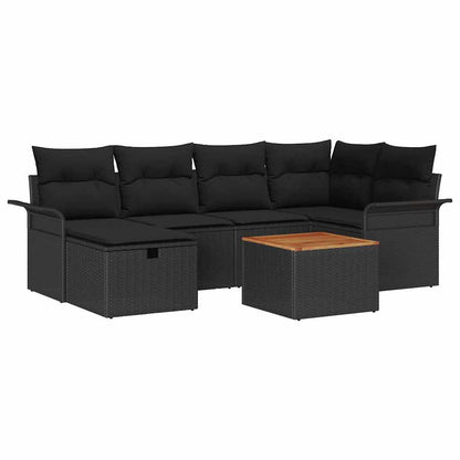 Gartensofa-set 7 stk. Schwarz Poly Rattan