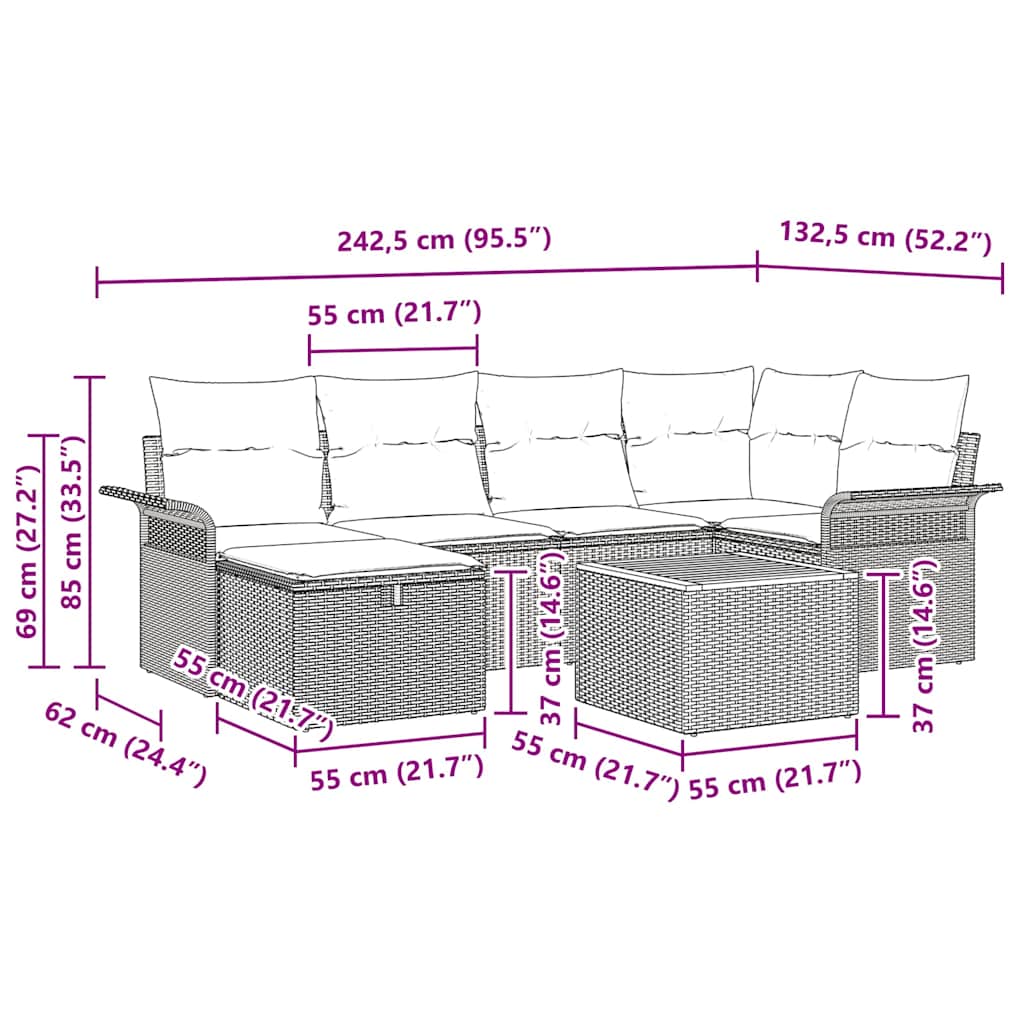 Gartensofa-set 7 stk. Schwarz Poly Rattan