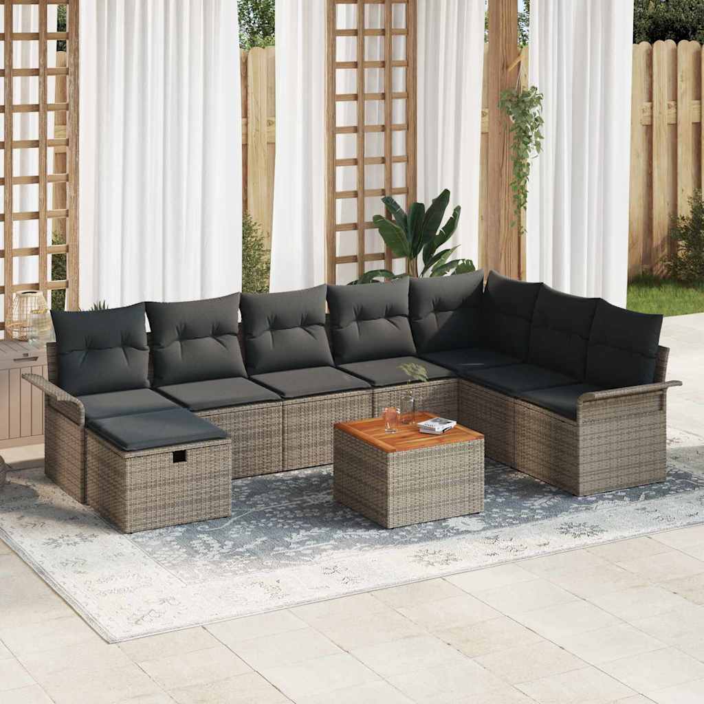 Gartensofa-set 9 stk. Grau Poly Rattan