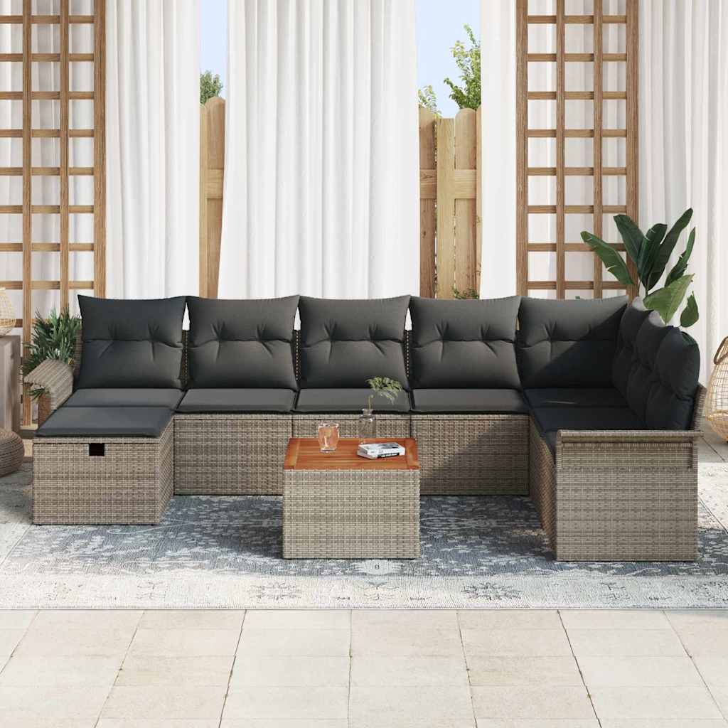 Gartensofa-set 9 stk. Grau Poly Rattan