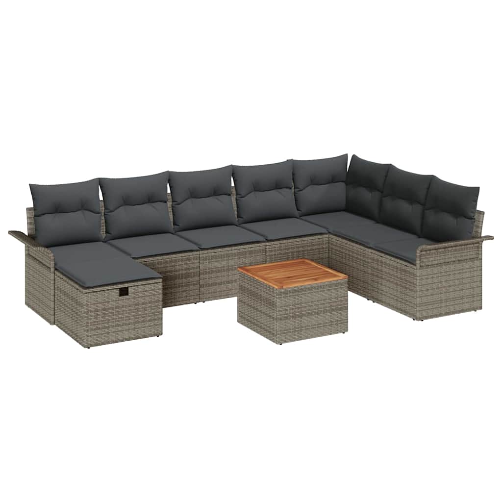 Gartensofa-set 9 stk. Grau Poly Rattan