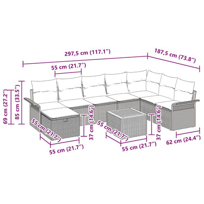 Gartensofa-set 9 stk. Grau Poly Rattan