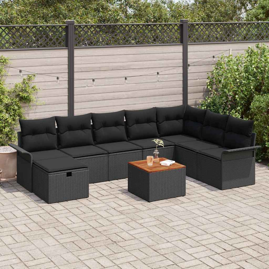 Gartensofa-set 9 stk. Schwarz Poly Rattan