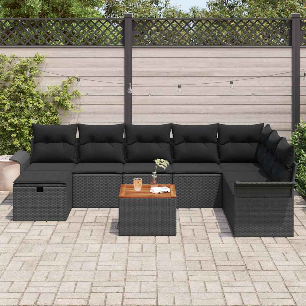 Gartensofa-set 9 stk. Schwarz Poly Rattan