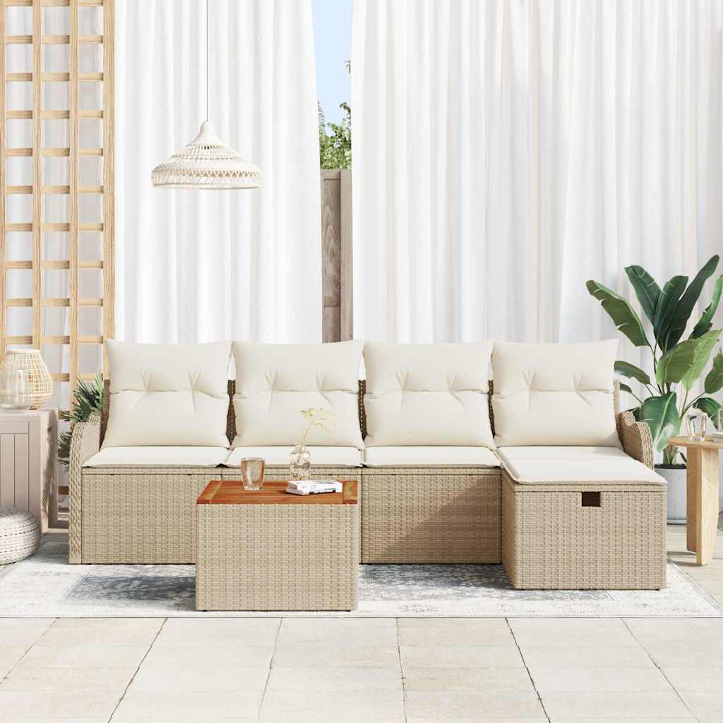 Gartensofa-set 6 stk. Beige Poly Rattan