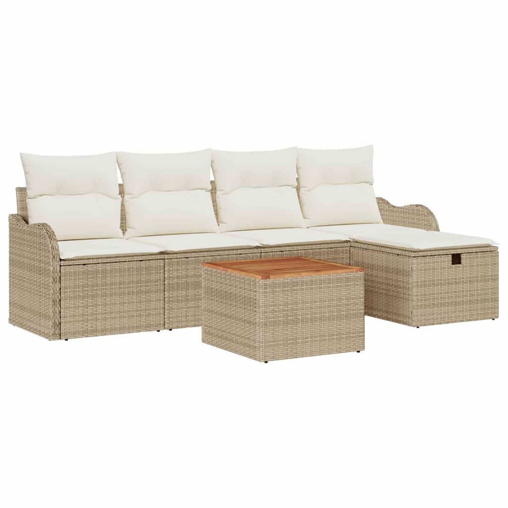 Gartensofa-set 6 stk. Beige Poly Rattan